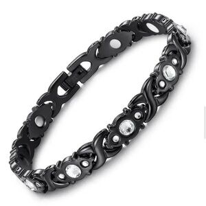 Black Titanium & White Zircon Magnetic Therapy Bracelet